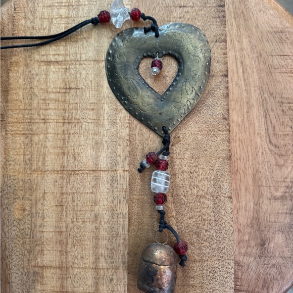 Handcrafted Simple Heart Hanging with Beads & Bell - Rustic Boho Wall - Picture 9 of 11